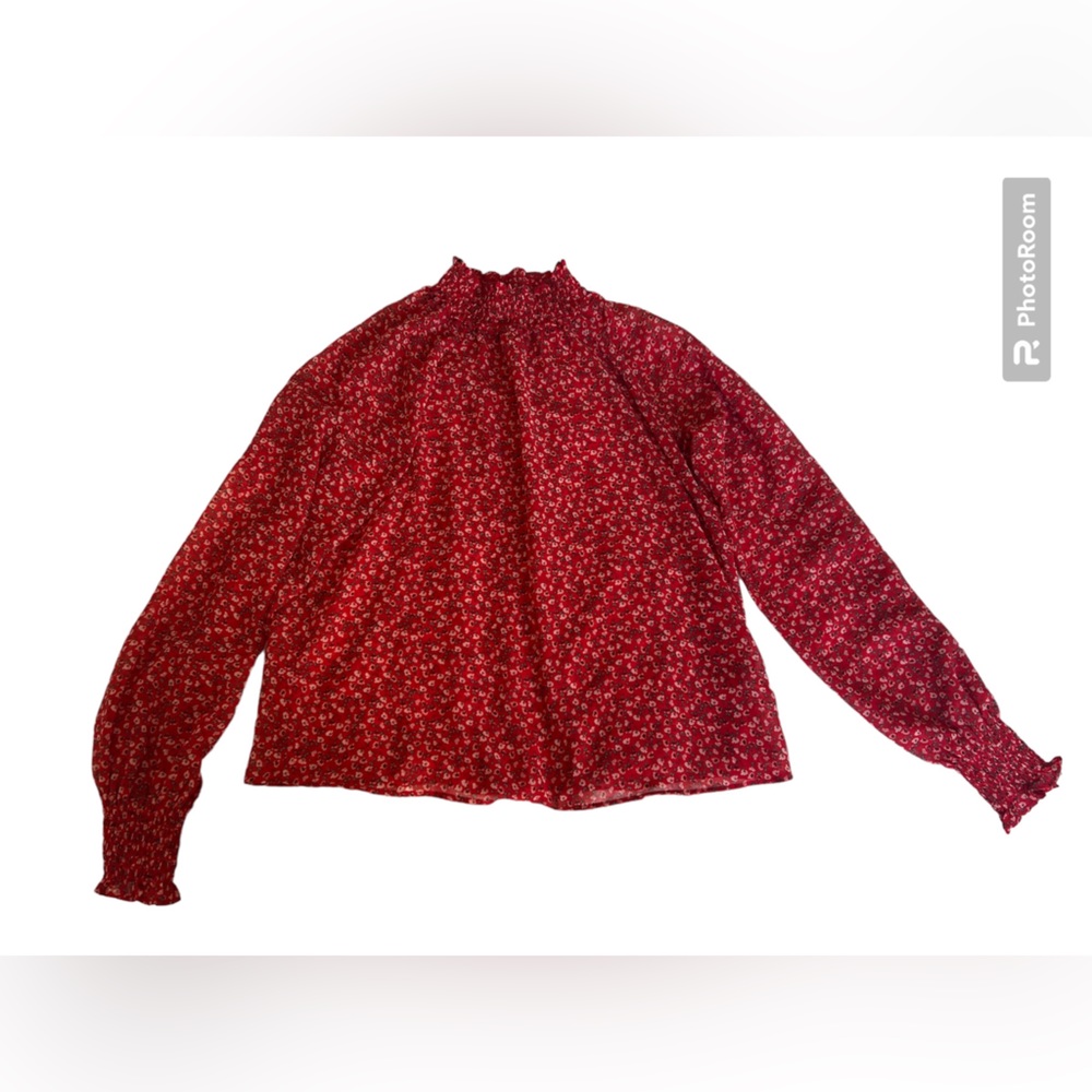 Gap Mock Neck Floral Print Long Sleeve Blouse